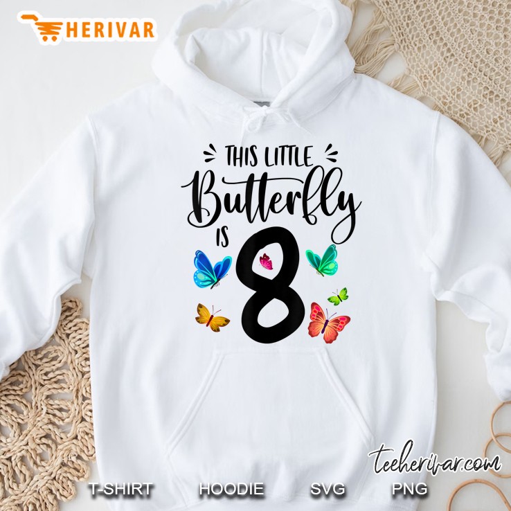 Kids 8Th Birthday Shirt Butterfly 8 Year Old Girl Gift Hoodie