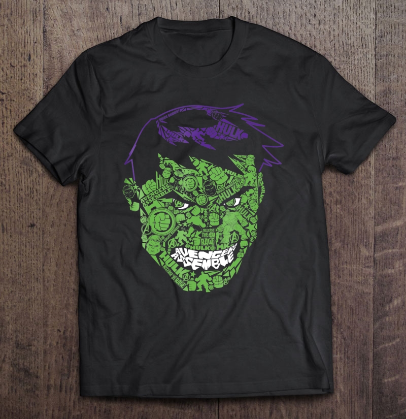 Marvel Hulk Angry Face Build Up Fill Graphic Shirt