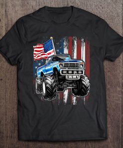 Monster Truck American Flag Patriotic 4Th Of July Gift Kids Tee