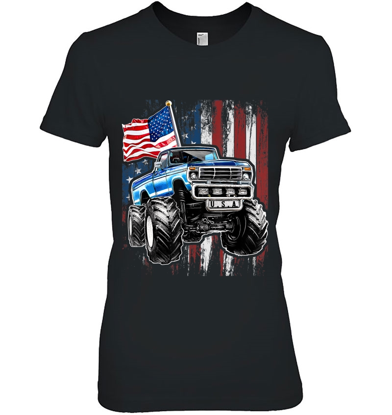 Monster Truck American Flag Patriotic 4Th Of July Gift Kids Hoodie