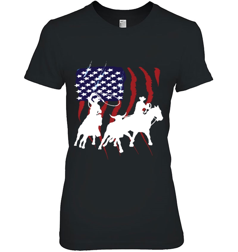 Rodeo Team Roping Distressed Grunge Cowboy American Flag Pullover Hoodie