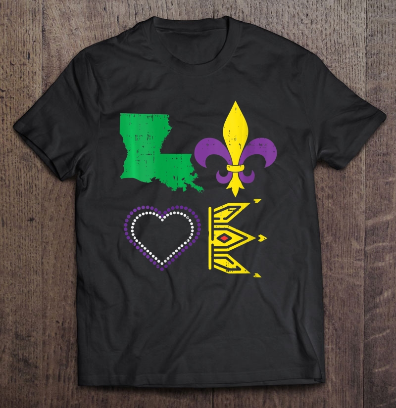 Womens Love Jester Mask Crown New Orleans Louisiana Map Mardi Gras Shirt