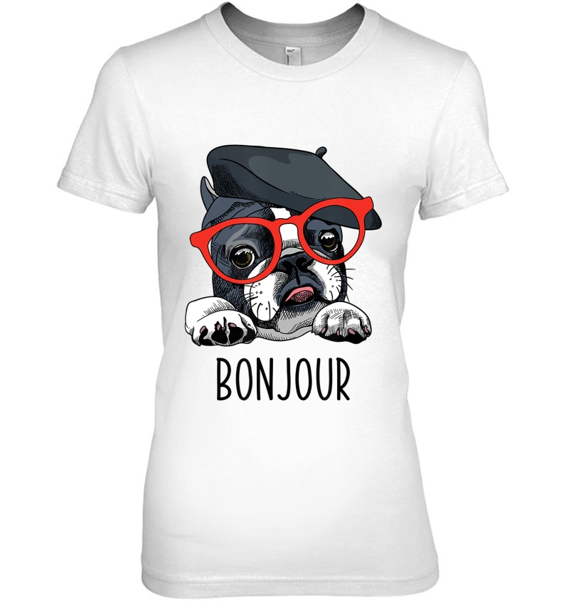 French Bulldog Gifts Men Women Frenchie Dog Glasses Bonjour Ladies Tee