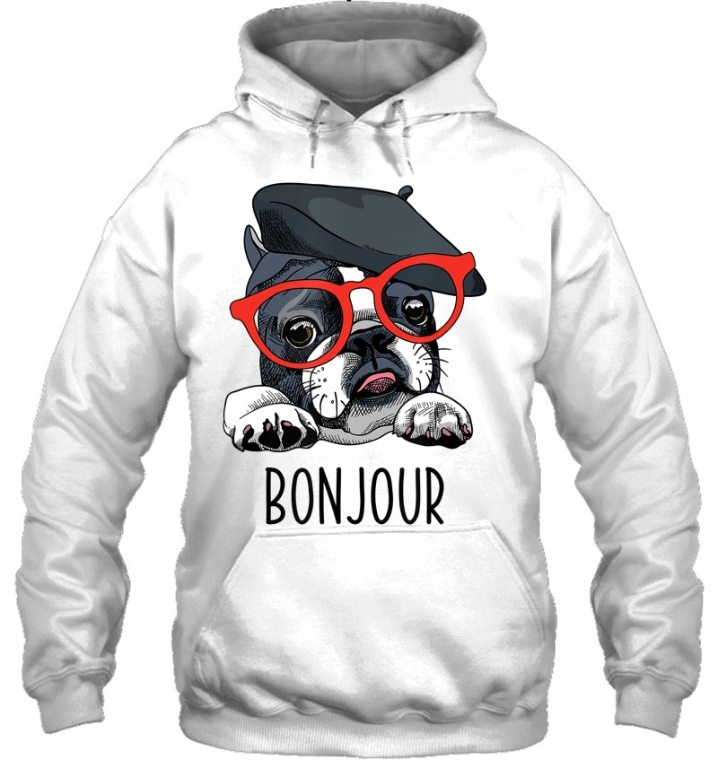 French Bulldog Gifts Men Women Frenchie Dog Glasses Bonjour Hoodie