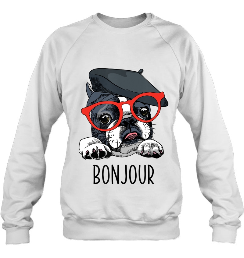 French Bulldog Gifts Men Women Frenchie Dog Glasses Bonjour Sweatshirt