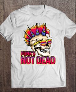 Punk's Not Dead Rock 80'S Retro Rocker Skull Mohawk Spikes Tee