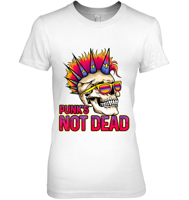 Punk's Not Dead Rock 80'S Retro Rocker Skull Mohawk Spikes Hoodie