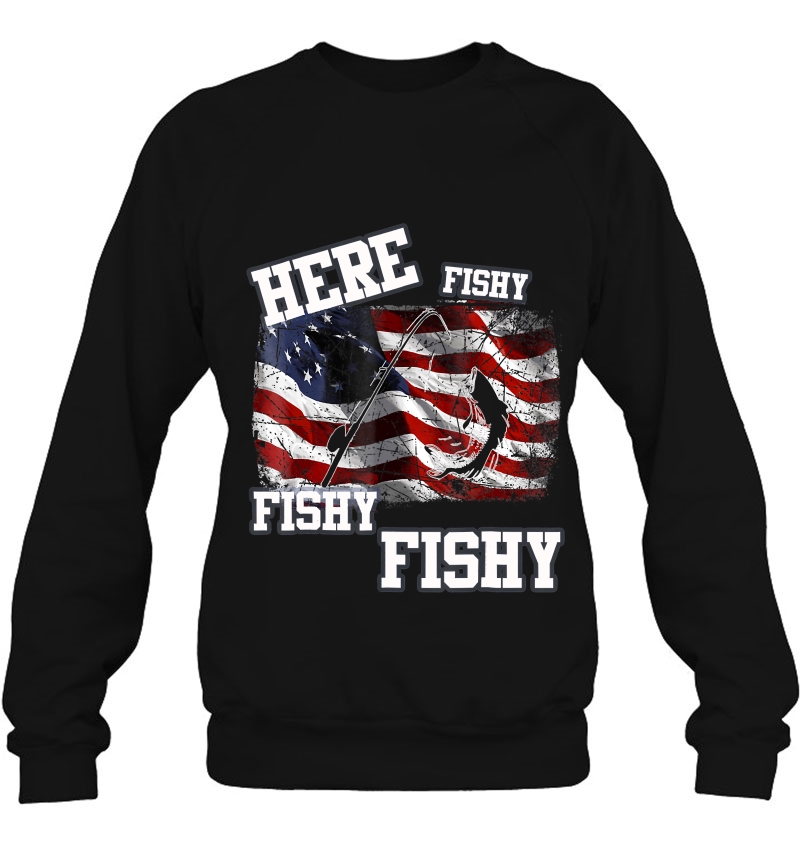 Mens Here Fishy Fishy Fishy American Flag Fishing Shirt Mugs