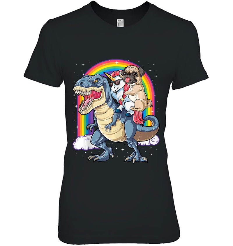 Pug Unicorn Dinosaur T Rex Funny Rainbow Dog Lover Hoodie