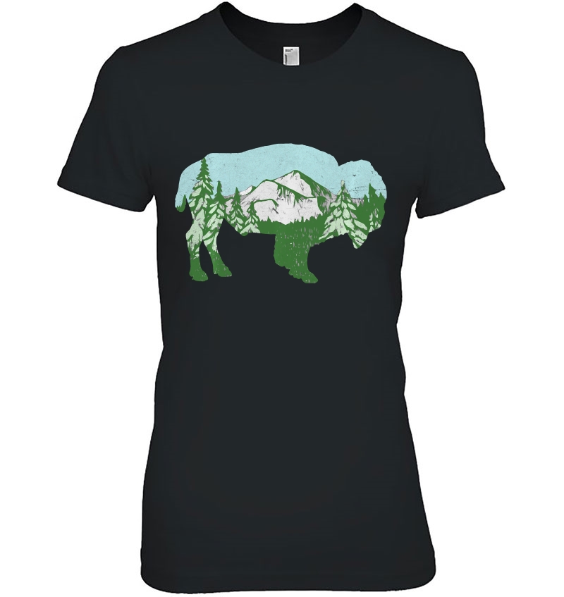 Rocky Mountains Nature Bison Design Ladies Tee