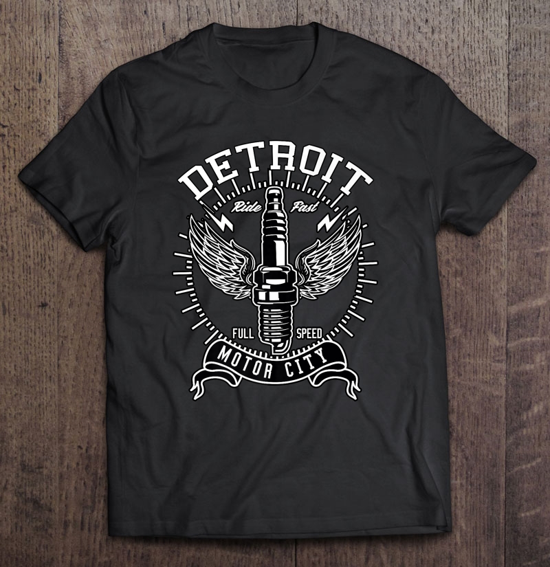 Detroit Michigan Motor City Spark Plug Wings Ride Fast Speed Shirt