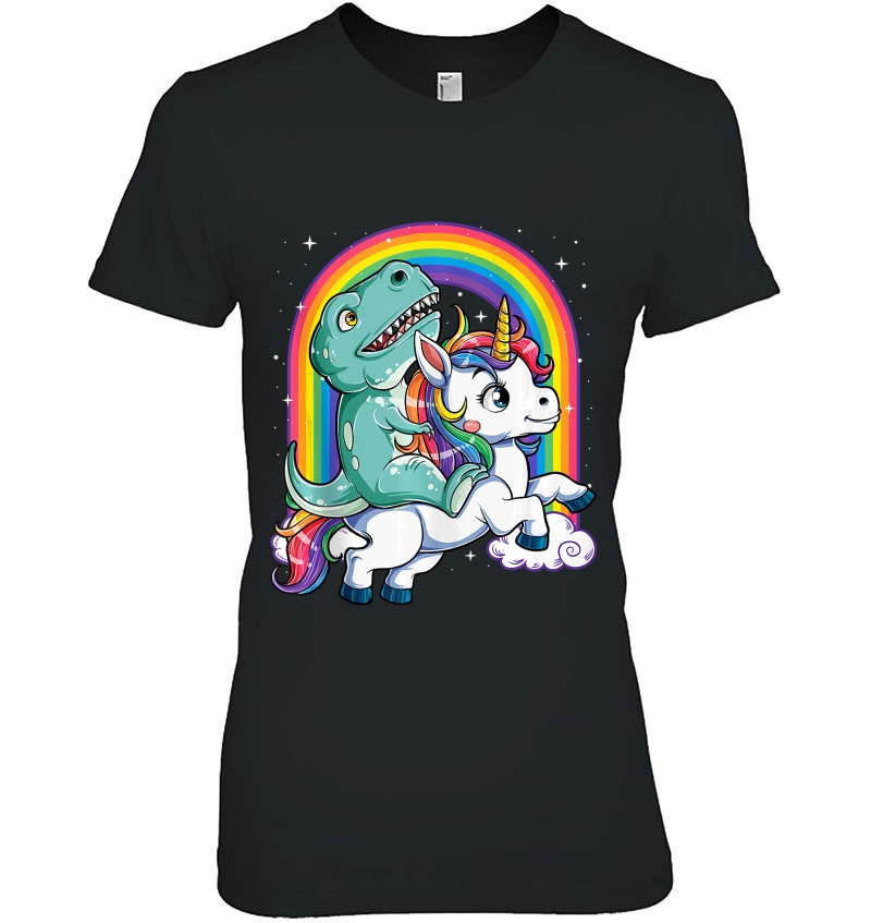 Dinosaur Riding Unicorn Funny T Rex Gifts Men Women Rainbow Hoodie