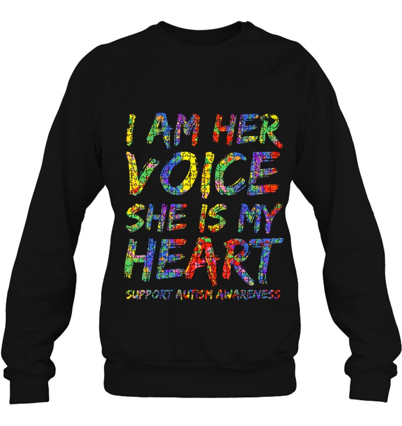 I Am Her Voice She Is My Heart Support Autism Awareness Tees Mugs