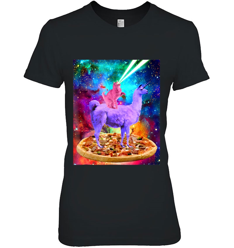 Laser Eyes Outer Space Cat Funny Llama Unicorn Ladies Tee