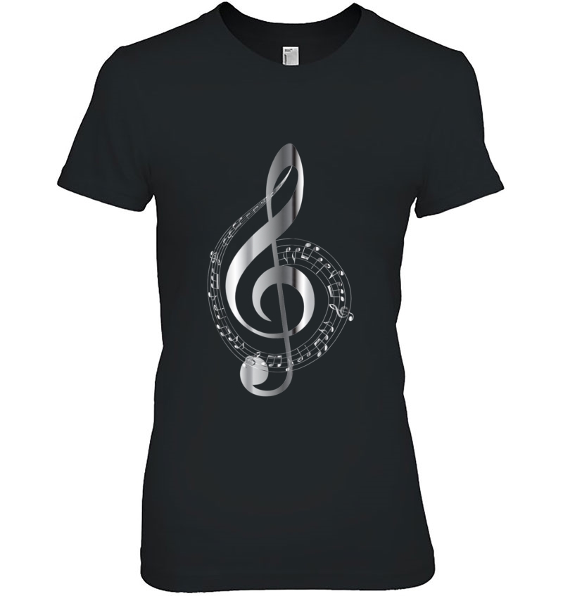 Music Graphic Art Design Shirt, Silver Treble Clef Hoodie