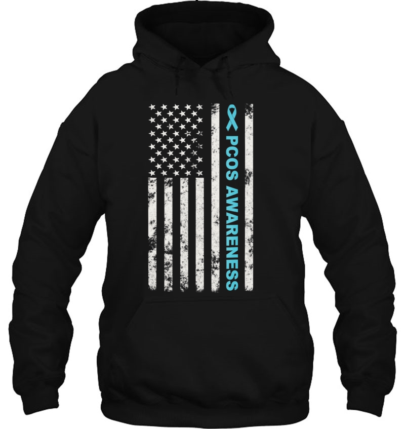 Pcos Awareness Month Teal Ribbon American Flag Tee Mugs