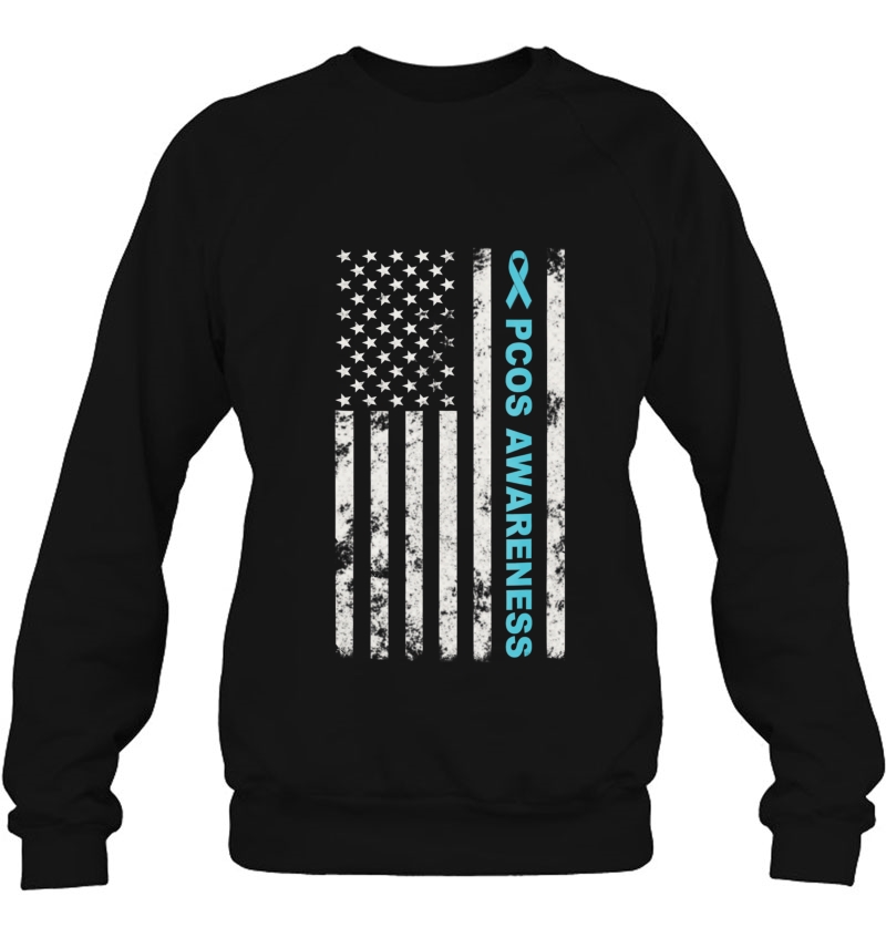 Pcos Awareness Month Teal Ribbon American Flag Tee Mugs