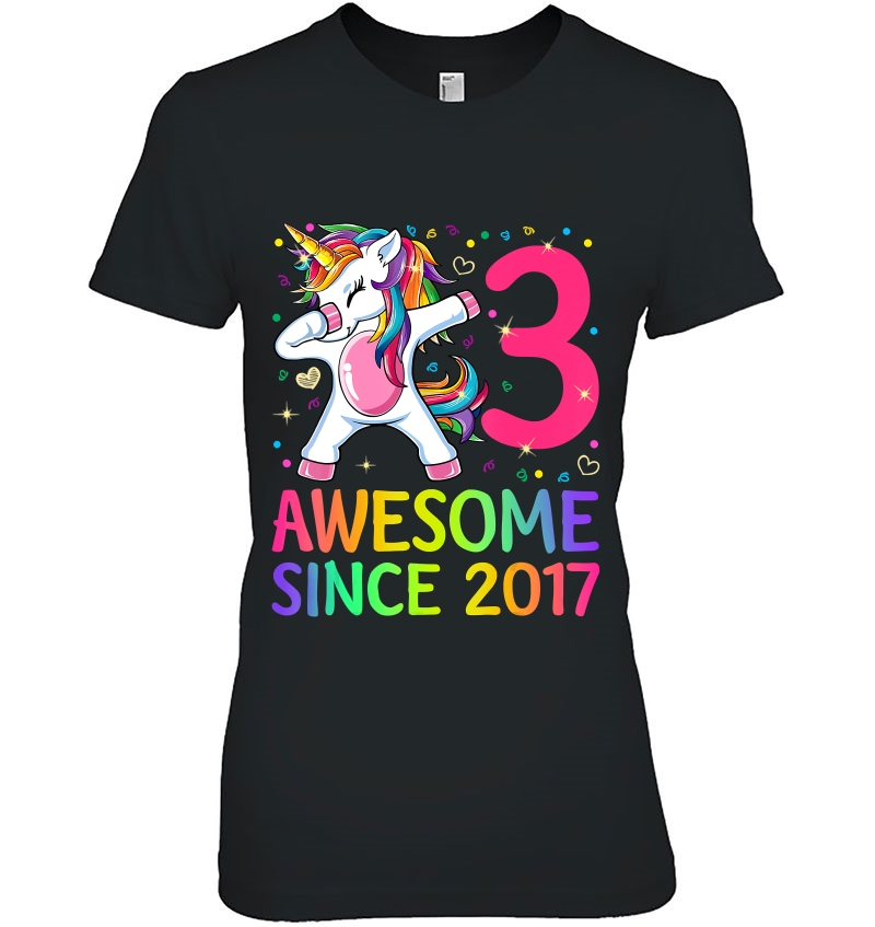 3 Years Old 3Rd Birthday Unicorn Dabbing Shirt Girl Party Ladies Tee