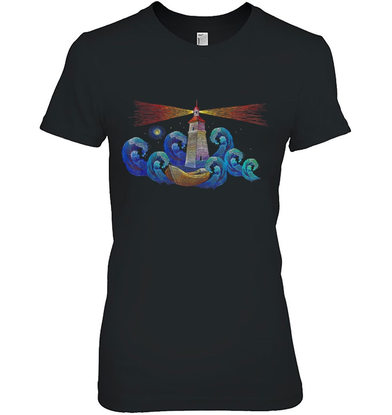 Artistic Lighthouse Night Sky Boat And Sea Nautical Hoodie