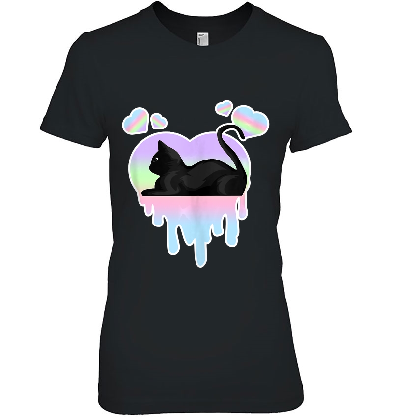 Goth Black Cat, Pastel Dripping Heart Hoodie