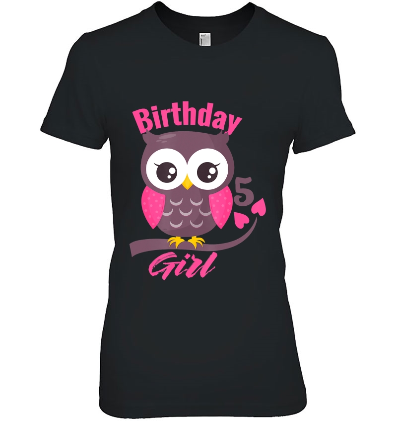 Owl On A Tree Branch Character Funny 5Th Birthday Girl Hoodie