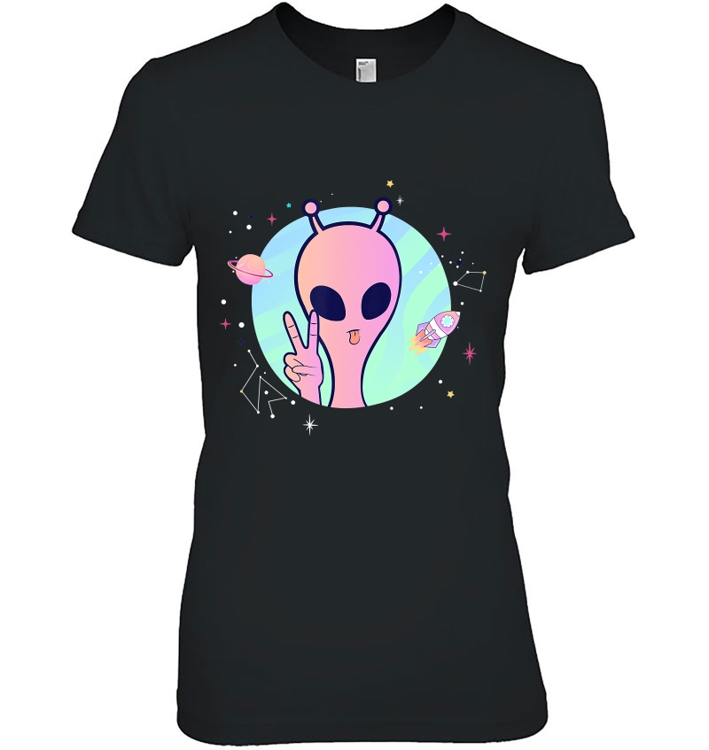 Peace Sign Hand Planet Stars Ufo Cool Trippy Gift Pink Alien Hoodie