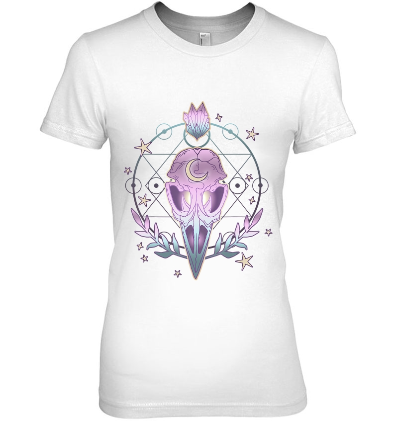 Pastel Goth Creepy Bird Skull - Moon Crystals Aesthetic Gift Ladies Tee