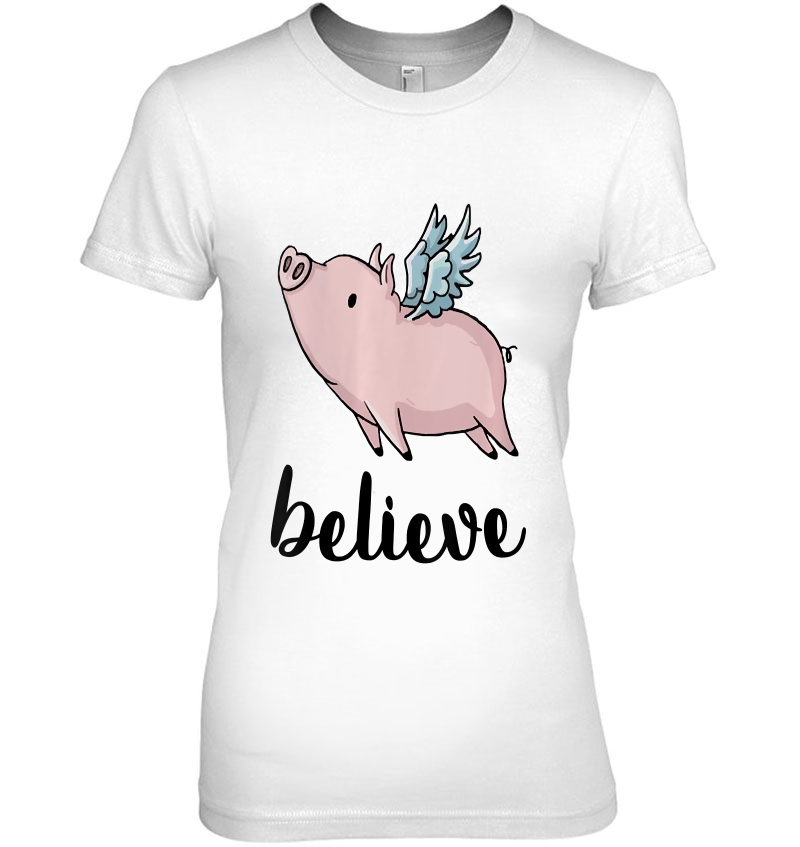 Womens Believe Flying Pig With Wings Motivational Pigs Fly Gift V-Neck Hoodie