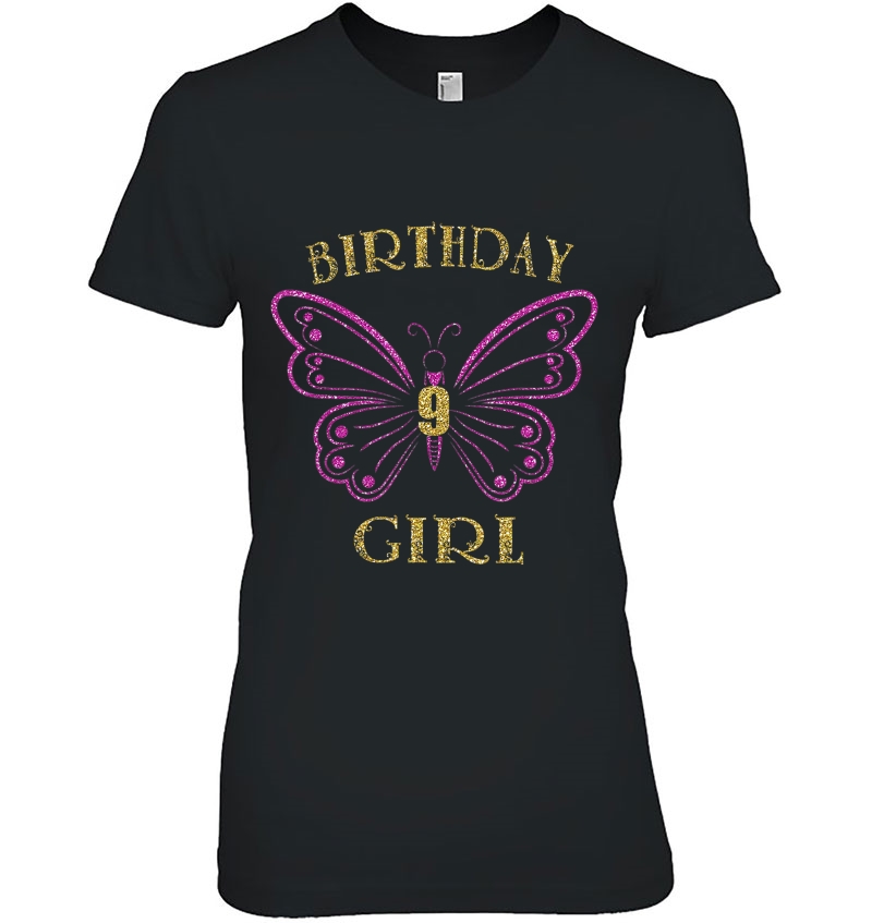 9Th Birthday Girl Shirt Pink Butterfly Birthday Shirt Hoodie