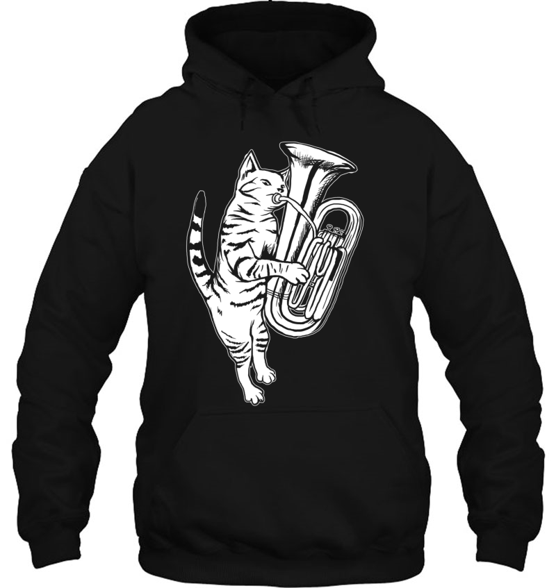 Cat Playing Tuba Cool Musician Marching Band Hoodie