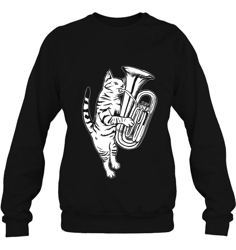 Cat Playing Tuba Cool Musician Marching Band Sweatshirt