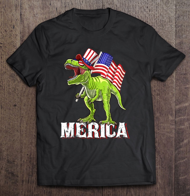 Merica T Rex Dinosaur American Flag 4Th Of July Shirt