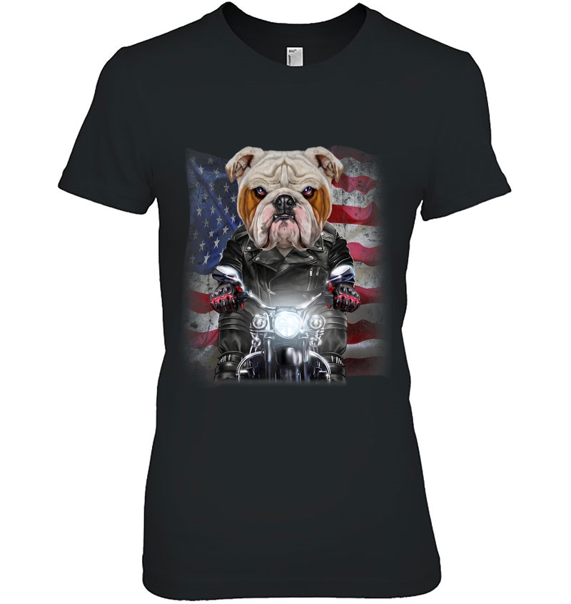 Patriot English Bulldog On Motorcycle With Flag Of Usa Hoodie