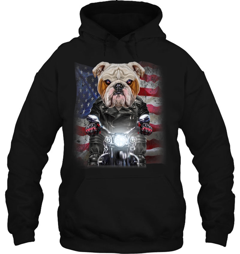 Patriot English Bulldog On Motorcycle With Flag Of Usa Mugs