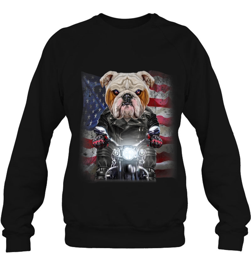 Patriot English Bulldog On Motorcycle With Flag Of Usa Mugs