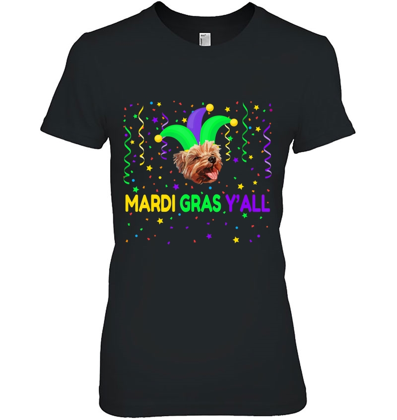 Yorkie Dog Mardi Gras Party Celebration Costume Gift Ladies Tee