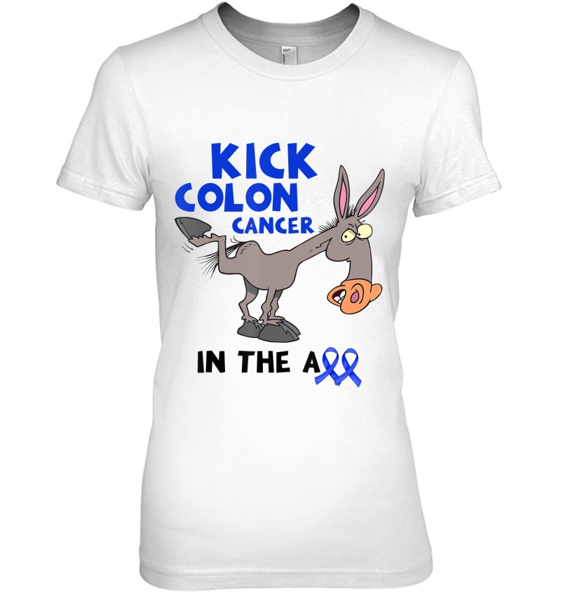 Kick Colon Cancer In The Ass Funny Donkey Blue Ribbon Hoodie