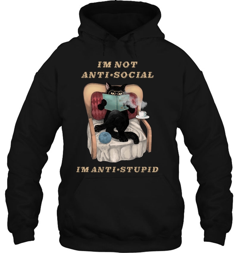 I'm Not Anti-Social I'm Anti-Stupid Black Cat Reading Book Mugs