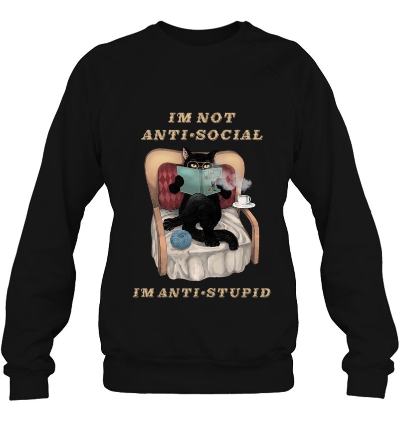 I'm Not Anti-Social I'm Anti-Stupid Black Cat Reading Book Mugs