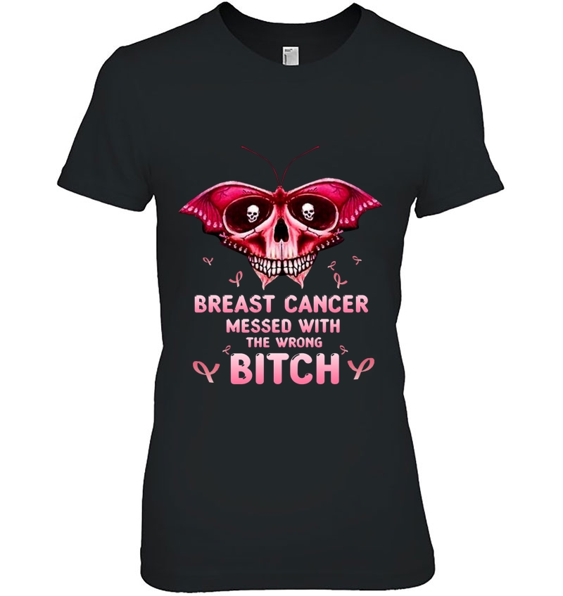 Breast Cancer Messed With The Wrong Bitch Skull Butterfly Version Hoodie