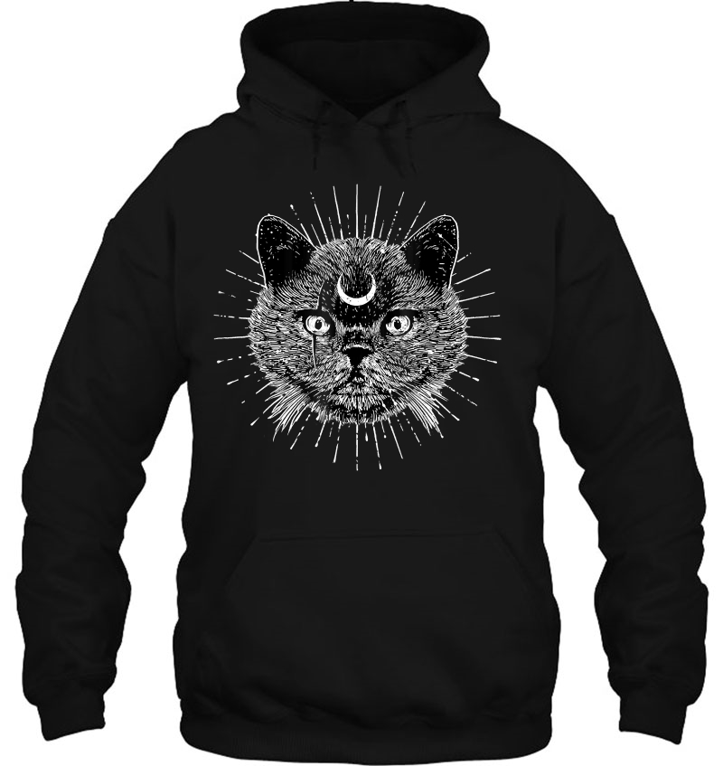 Black Moon Cat Head Gothic- Goth Fashion - Witchcraft Hoodie