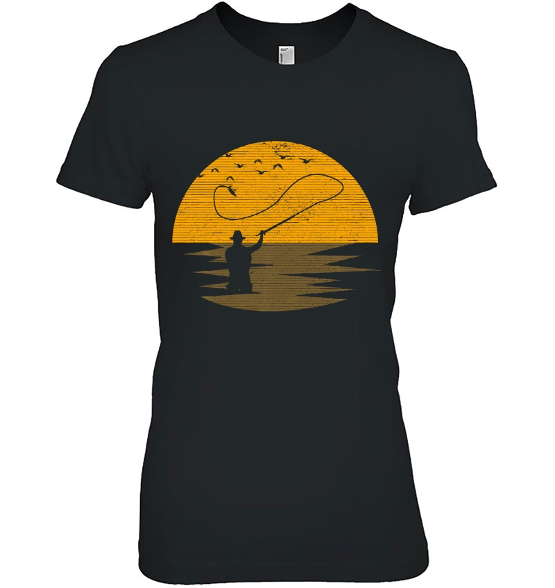 Fly Fishing Vintage Retro Trout Salmon Fisherman Ladies Tee