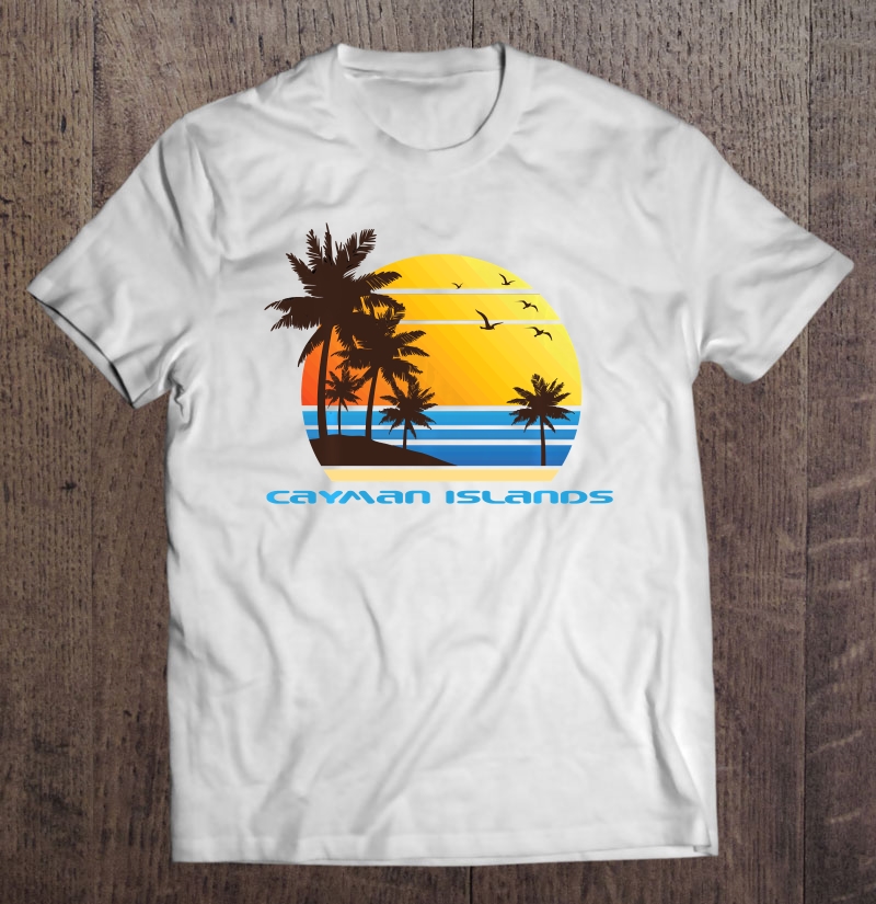 Womens Retro Cayman Islands Sunset Distressed Vacation Souvenir Stylish Fashionable Vintage Sunrise Relaxed T-Shirt Athletic Heather