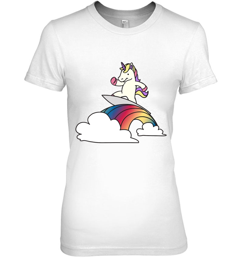 Unicorn Surfing Funny Magical Surfer Riding A Rainbow Hoodie