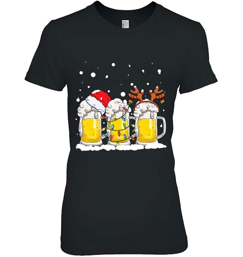 Beer Christmas Mug Santa Reinbeer Xmas Lights Gift Men Women Hoodie