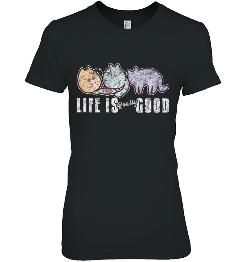 Life Is Really Good Cat Kitty Feline Love Distressed Hoodie