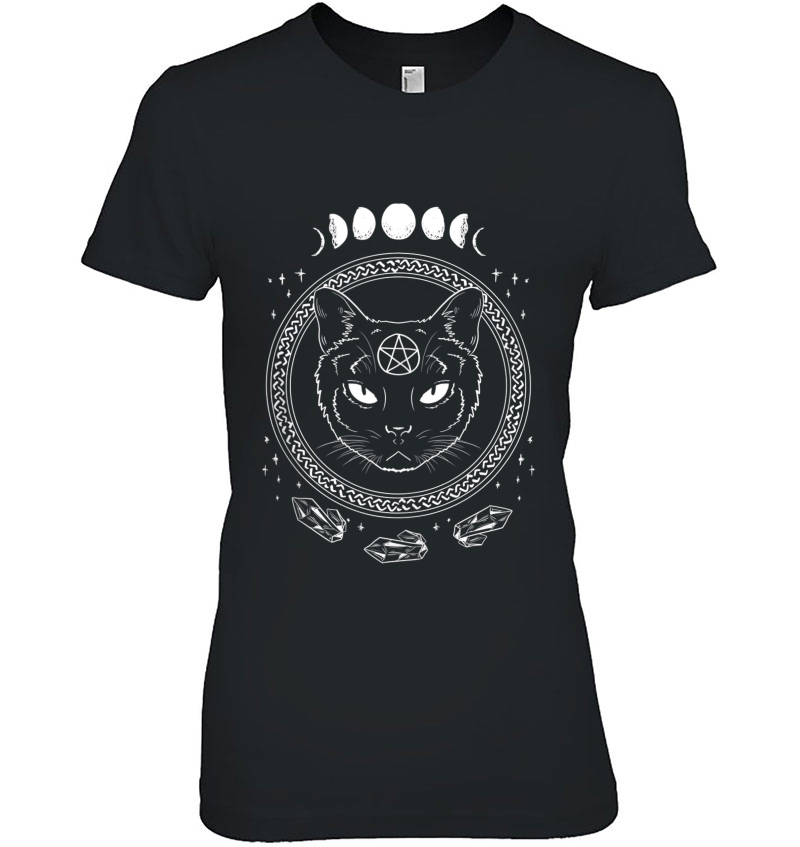Moon Cat Crystal Retro Witch Dark Symbols Goth Lover Gift Ladies Tee