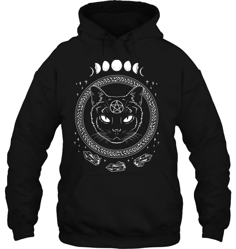 Moon Cat Crystal Retro Witch Dark Symbols Goth Lover Gift Hoodie