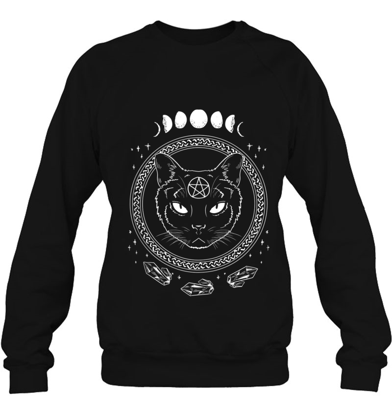 Moon Cat Crystal Retro Witch Dark Symbols Goth Lover Gift Sweatshirt