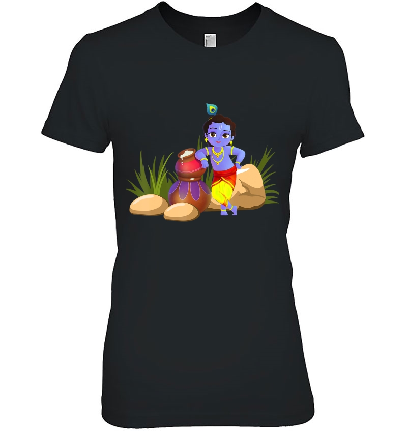 Naughty Krishna With His Stash Of Butter Krishna Ladies Tee